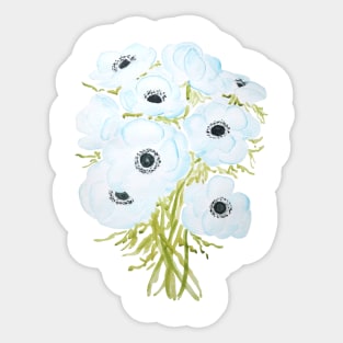 blue anemone flowers bouquet watercolor painting Sticker